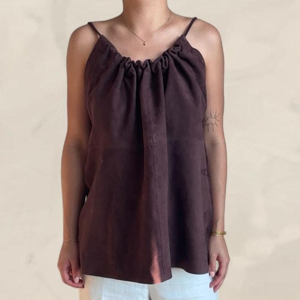 massimo dutti brown suede blouse size small NEW unique